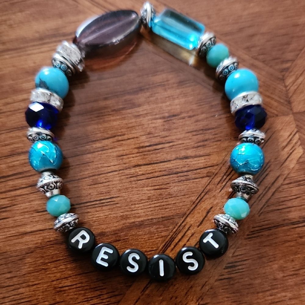 Handmade Beaded Bracelet with Blue and Black Accents